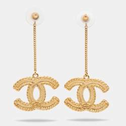 Pre Owned Chanel CC Gold Tone Earrings
