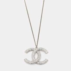 Pre Owned Chanel CC Crystals Silver Tone Pendant Necklace