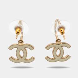 Chanel CC Enamel Gold Tone Earrings