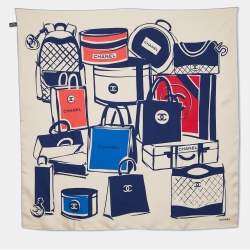 Pre Owned Chanel Beige Bags Print Silk Scarf