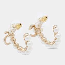 Pre Owned Chanel Faux Pearl & Crystal CC No 5 Hoop Earrings