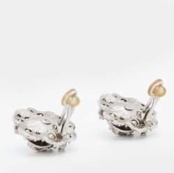 Pre Owned Chanel Silver Tone CC Crystal Camellia Clip-On Earrings
