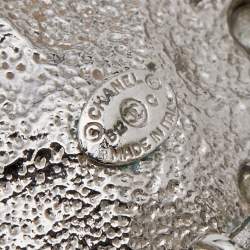 Pre Owned Chanel Silver Tone CC Crystal Camellia Clip-On Earrings