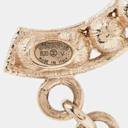 Pre Owned Chanel Pale Gold Tone Crystal Studded Logo Drop Earrings