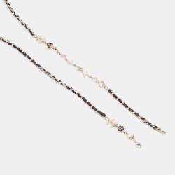 Pre Owned Chanel Gold Tone/Grey CC Leather Chain 4274 Butterfly Sunglasses