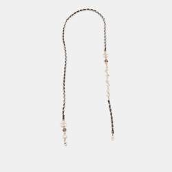 Pre Owned Chanel Gold Tone/Grey CC Leather Chain 4274 Butterfly Sunglasses