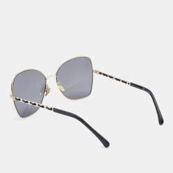 Pre Owned Chanel Gold Tone/Grey CC Leather Chain 4274 Butterfly Sunglasses