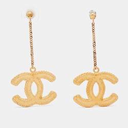 Chanel Matte Gold Tone CC Drop Earrings