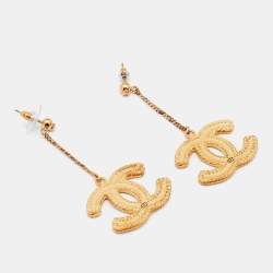 Chanel Matte Gold Tone CC Drop Earrings