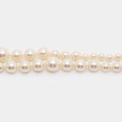 Pre Owned Chanel Faux Pearl CC Charm Long Necklace