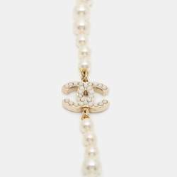 Pre Owned Chanel Faux Pearl CC Charm Long Necklace