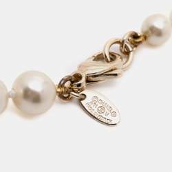 Pre Owned Chanel Faux Pearl CC Charm Long Necklace