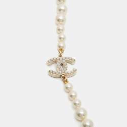 Pre Owned Chanel Faux Pearl CC Charm Long Necklace