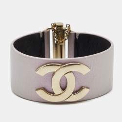 Pre Owned Chanel Metallic Lavender Gold Tone Wrap Cuff Bracelet
