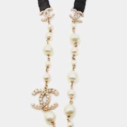 Pre Owned Chanel Pearls & Resin Bead CC Charm Elasticized Headband
