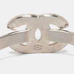 Pre Owned Chanel Hammered Silver Tone Enamel CC Cuff Bracelet 
