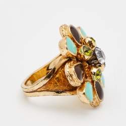 Pre Owned Chanel Gold Tone Multicolor Gripoix Cocktail Ring Size EU 52.5