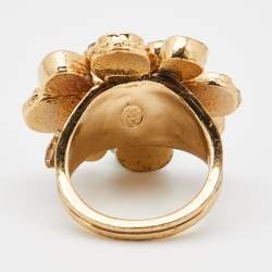 Pre Owned Chanel Gold Tone Multicolor Gripoix Cocktail Ring Size EU 52.5