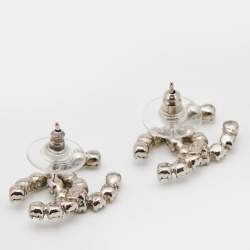Pre Owned Chanel Silver Tone Crystal CC Stud Earrings