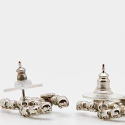 Pre Owned Chanel Silver Tone Crystal CC Stud Earrings