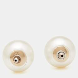 Pre Owned Chanel Gold Tone Large Faux pearl CC Stud Earrings