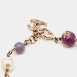 Pre Owned Chanel Pale Gold Tone CC Crystal Star & Bead Bracelet