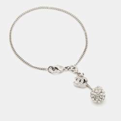 Pre Owned Chanel Silver Tone CC Crystal Charm Chain Bracelet 