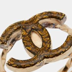 Pre Owned Chanel CC Resin Gold Tone Ring Size 53