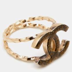 Pre Owned Chanel CC Resin Gold Tone Ring Size 53