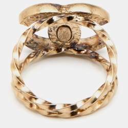 Pre Owned Chanel CC Resin Gold Tone Ring Size 53