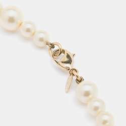 Chanel Gold Tone Crystal CC Charm Faux Pearl Short Necklace