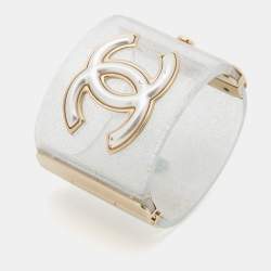 Pre Owned Chanel Gold Tone CC Glitter Resin Cuff Bracelet