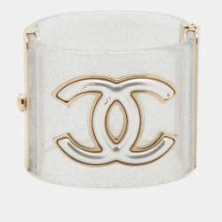 Pre Owned Chanel Gold Tone CC Glitter Resin Cuff Bracelet