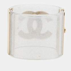 Pre Owned Chanel Gold Tone CC Glitter Resin Cuff Bracelet