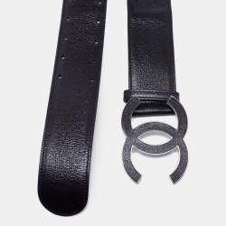 Pre Owned Chanel Black Leather CC Wide Waist Belt 80CM
