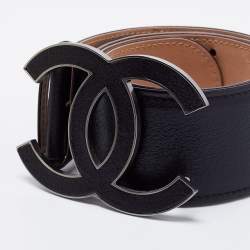 Pre Owned Chanel Black Leather CC Wide Waist Belt 80CM