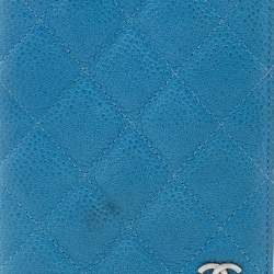 Pre Owned Chanel Blue Quilted Caviar Leather CC Passport Holder
