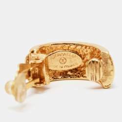 Pre Owned Chanel Vintage Gold Tone Quilt Pattern Detachable Hoop Earrings