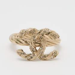 Pre Owned Chanel Gold Tone Crystal Twist CC Cocktail Ring Size EU 54