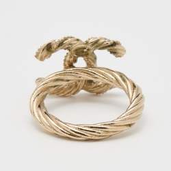 Pre Owned Chanel Gold Tone Crystal Twist CC Cocktail Ring Size EU 54