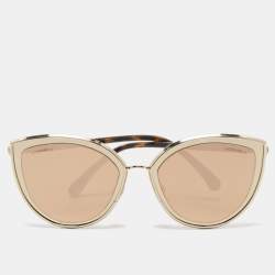 Chanel Gold 422 Mirrored Cat Eye Sunglasses Chanel