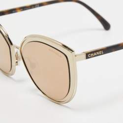 Pre Owned Chanel Gold 422 Mirrored Cat Eye Sunglasses
