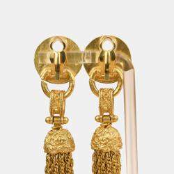 Chanel Vintage 1994 Gold Plated Pearl Fringe Tassel Dangle Clip On Earrings