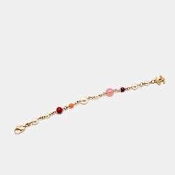 Chanel Gold Tone Pink Beaded CC Charm Bracelet