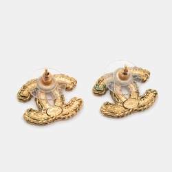 Pre Owned Chanel Gold Tone Twist Detail CC Stud Earrings
