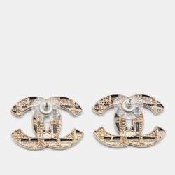 مملوكة مسبقًا Chanel CC Enamel Crystals Faux Pearls Silver Tone Earrings