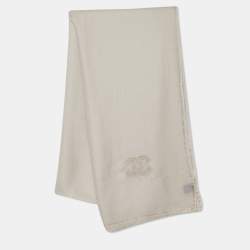 Chanel Beige Logo Embroidered Cashmere Scarf