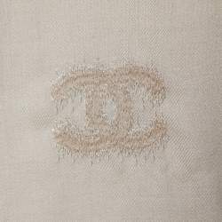 Chanel Beige Logo Embroidered Cashmere Scarf