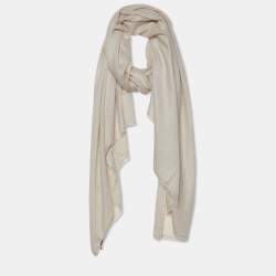Chanel Beige Logo Embroidered Cashmere Scarf