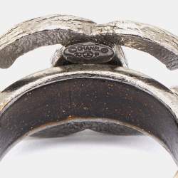 Pre Owned Chanel Gunmetal Tone Logo Band Ring Size 52.5